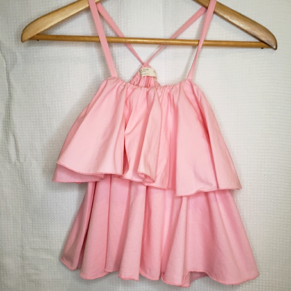 Zara Girls 10 Pink Cotton Tiered Ruffle Tank Top